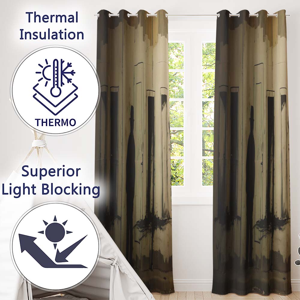 Shadow Man Among Painted Doorways Urban Art Stylish Unique Artwork for Home Decor Readymade Eyelet Ring Top Thermal 100% Blackout Curtains