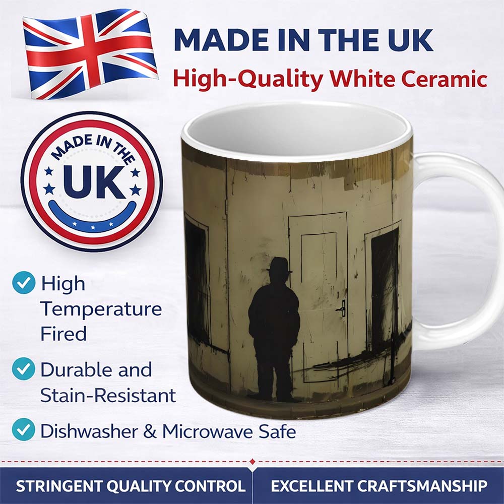 Shadow Man Among Painted Doorways Urban Art 11oz Ceramic Coffee Tea Mug White Large Handle