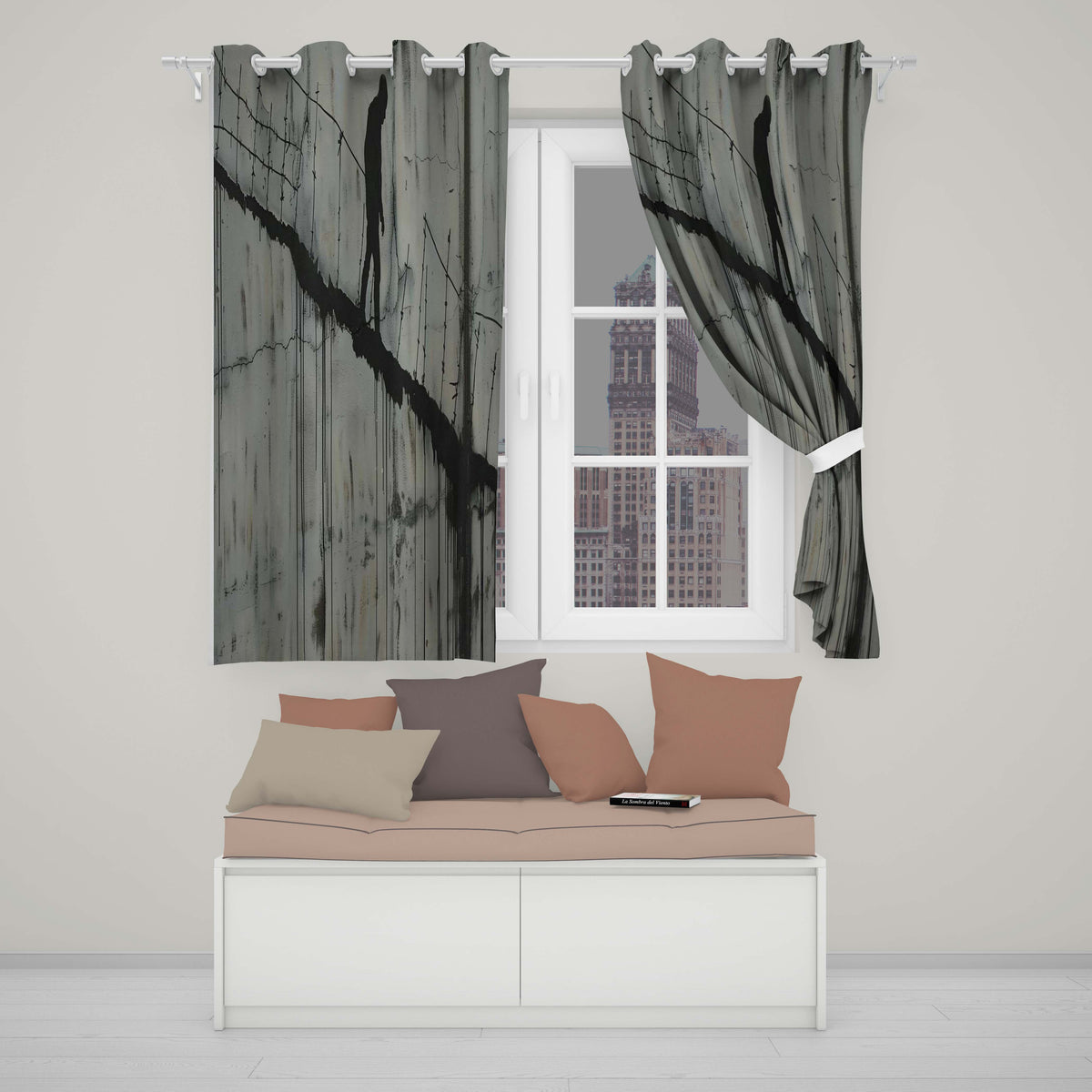 Lone Walker on Barbed Wire Tightrope Urban Art Artistic Artwork for Bedroom Decor Readymade Eyelet Ring Top Thermal 100% Blackout Curtains