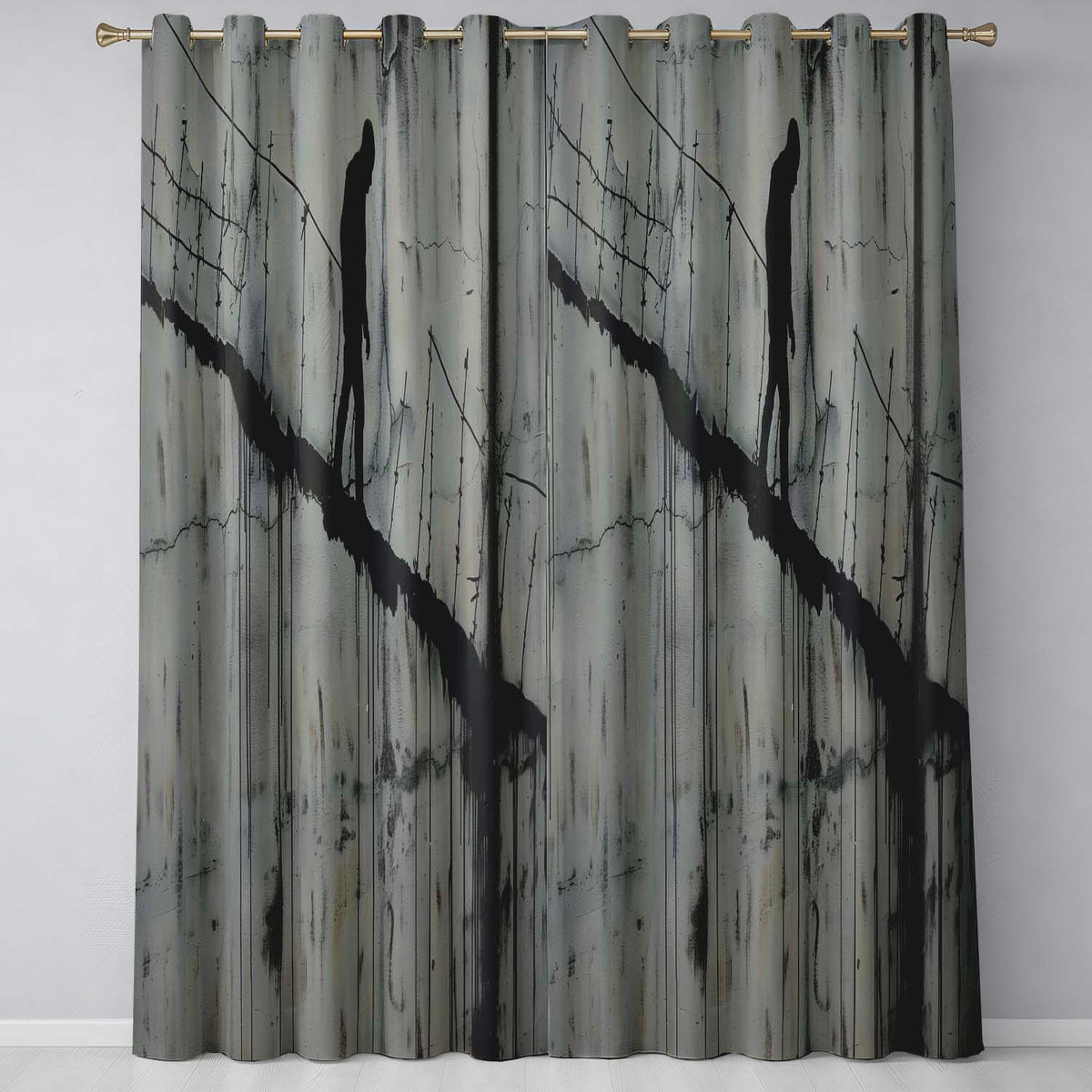 Lone Walker on Barbed Wire Tightrope Urban Art Artistic Artwork for Bedroom Decor Readymade Eyelet Ring Top Thermal 100% Blackout Curtains