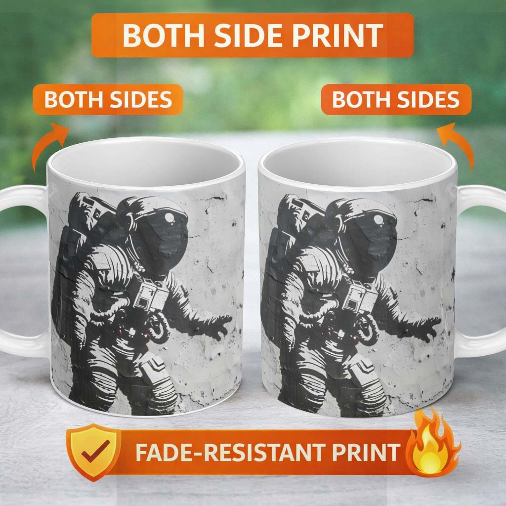 Monochrome Astronaut Space Graffiti Street Art 11oz Ceramic Coffee Tea Mug White Large Handle