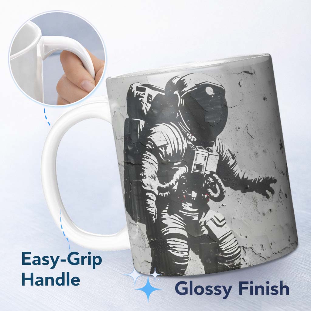 Monochrome Astronaut Space Graffiti Street Art 11oz Ceramic Coffee Tea Mug White Large Handle