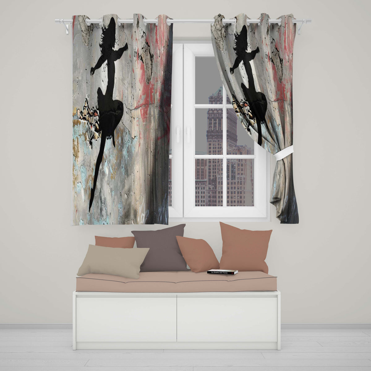Dancing Ballerina Silhouette Urban Graffiti Wall Art Artistic Artistic Home Decor Readymade Eyelet Ring Top Thermal 100% Blackout Curtains