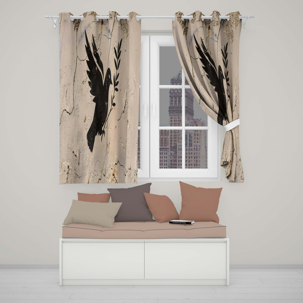 Black Peace Dove Olive Branch Minimalist Wall Art Distinctive Wall Art Home Decor Readymade Eyelet Ring Top Thermal 100% Blackout Curtains