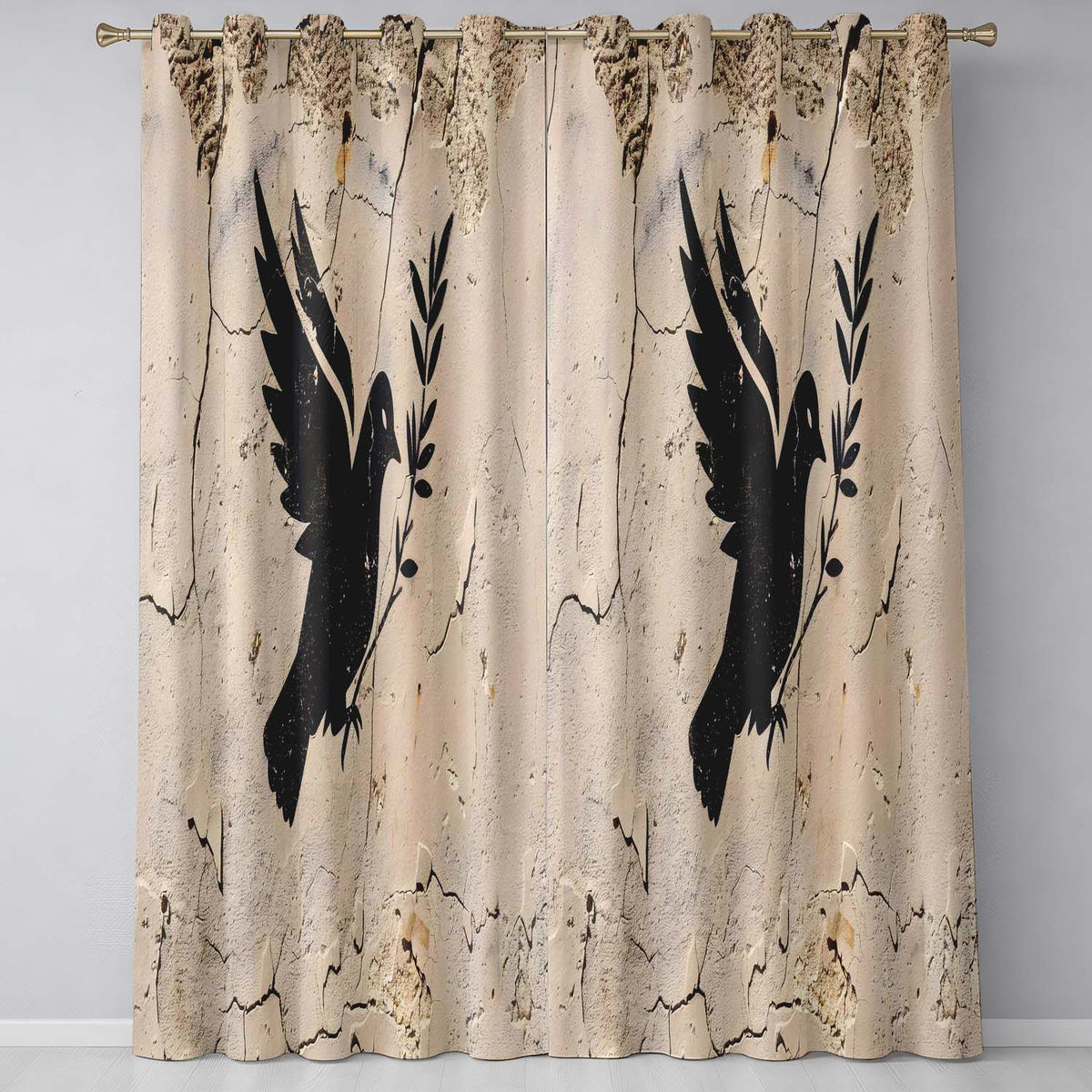 Black Peace Dove Olive Branch Minimalist Wall Art Distinctive Wall Art Home Decor Readymade Eyelet Ring Top Thermal 100% Blackout Curtains
