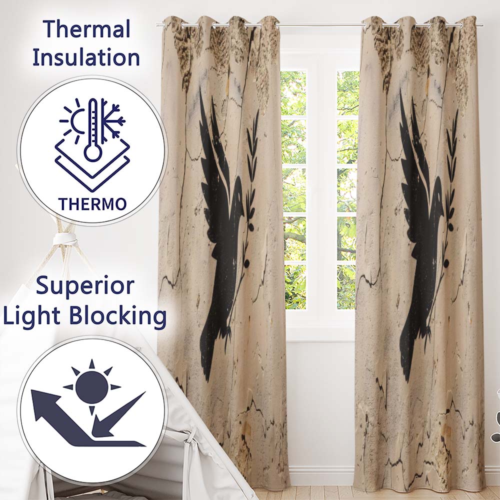 Black Peace Dove Olive Branch Minimalist Wall Art Distinctive Wall Art Home Decor Readymade Eyelet Ring Top Thermal 100% Blackout Curtains