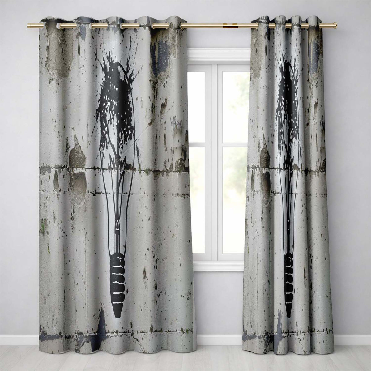 Abstract Light Bulb Tree Idea Street Art Decorative Artwork for Living Room Decor Readymade Eyelet Ring Top Thermal 100% Blackout Curtains