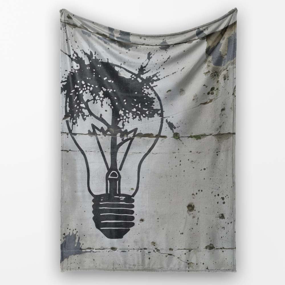 Abstract Light Bulb Tree Idea Street Art, Bedroom Living Room Accent, Gift for Adults and Teens - Super Soft Fleece Blanket Bed Sofa Throw