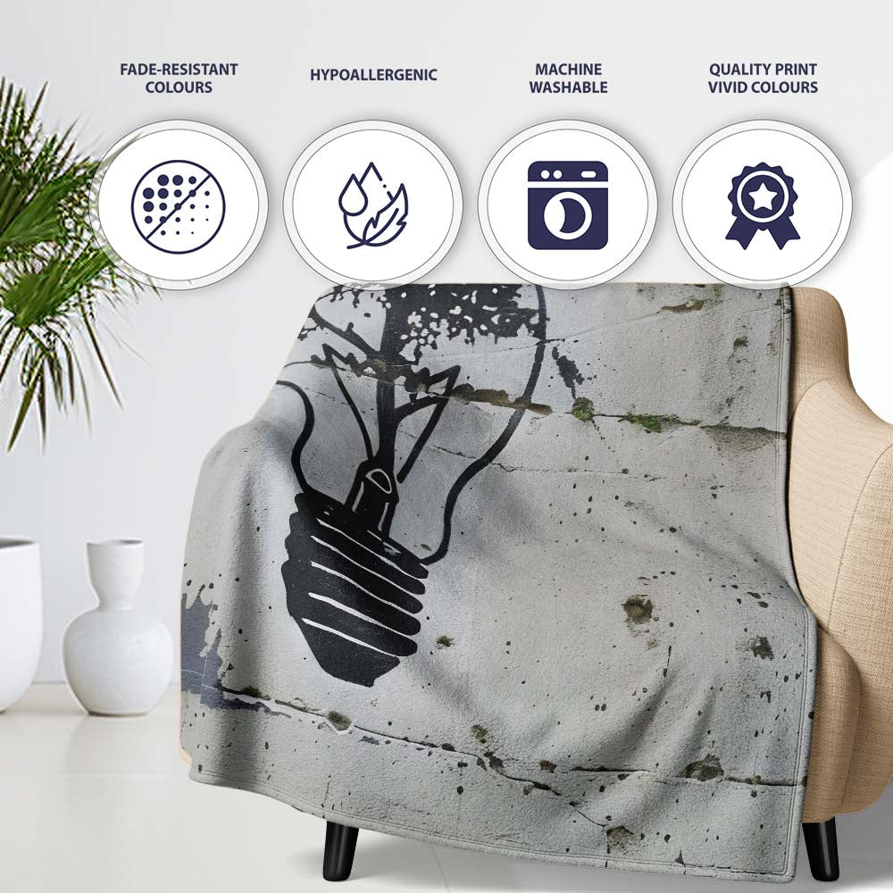 Abstract Light Bulb Tree Idea Street Art, Bedroom Living Room Accent, Gift for Adults and Teens - Super Soft Fleece Blanket Bed Sofa Throw