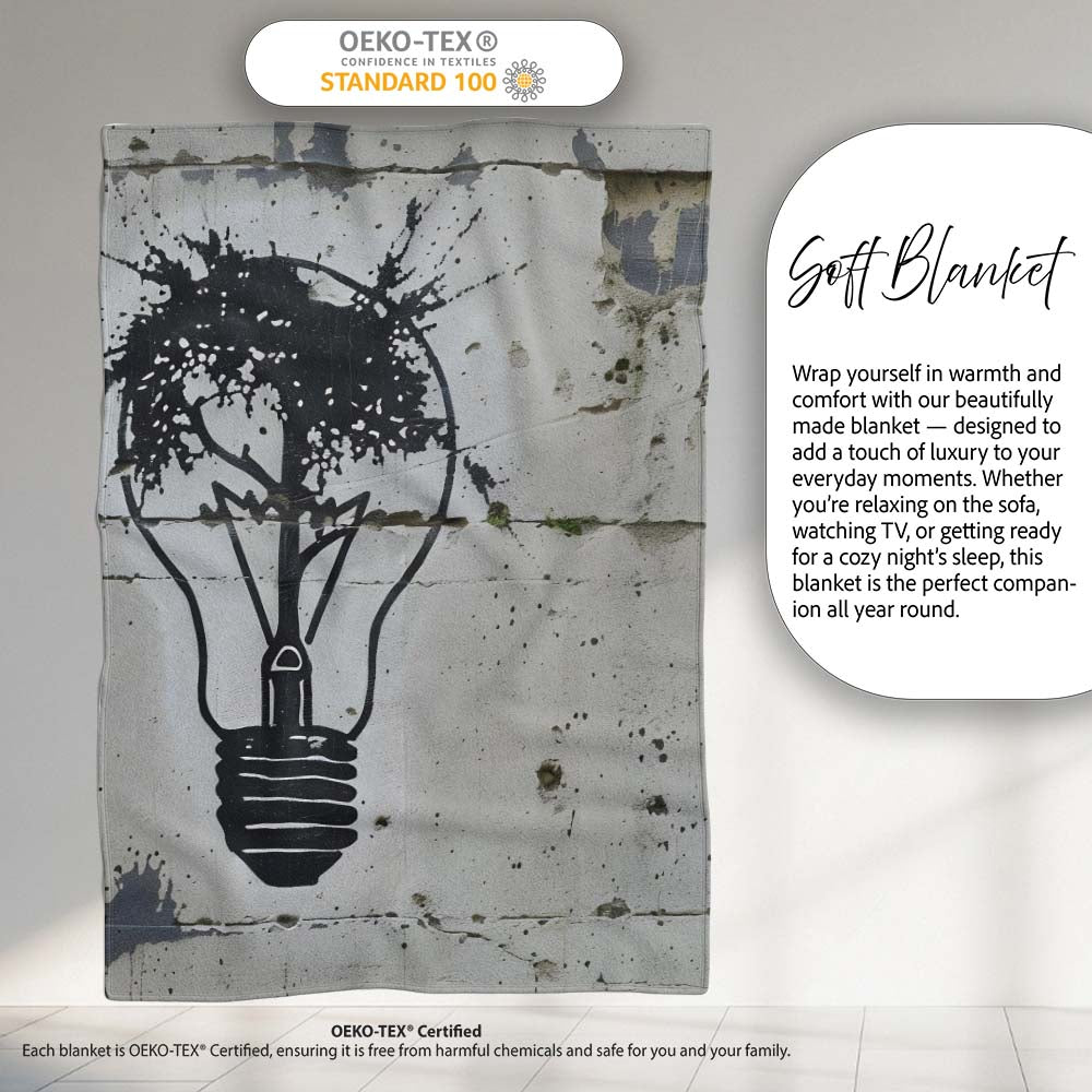 Abstract Light Bulb Tree Idea Street Art, Bedroom Living Room Accent, Gift for Adults and Teens - Super Soft Fleece Blanket Bed Sofa Throw