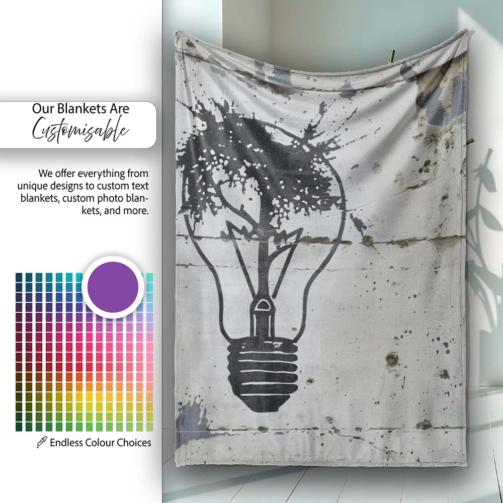 Abstract Light Bulb Tree Idea Street Art, Bedroom Living Room Accent, Gift for Adults and Teens - Super Soft Fleece Blanket Bed Sofa Throw