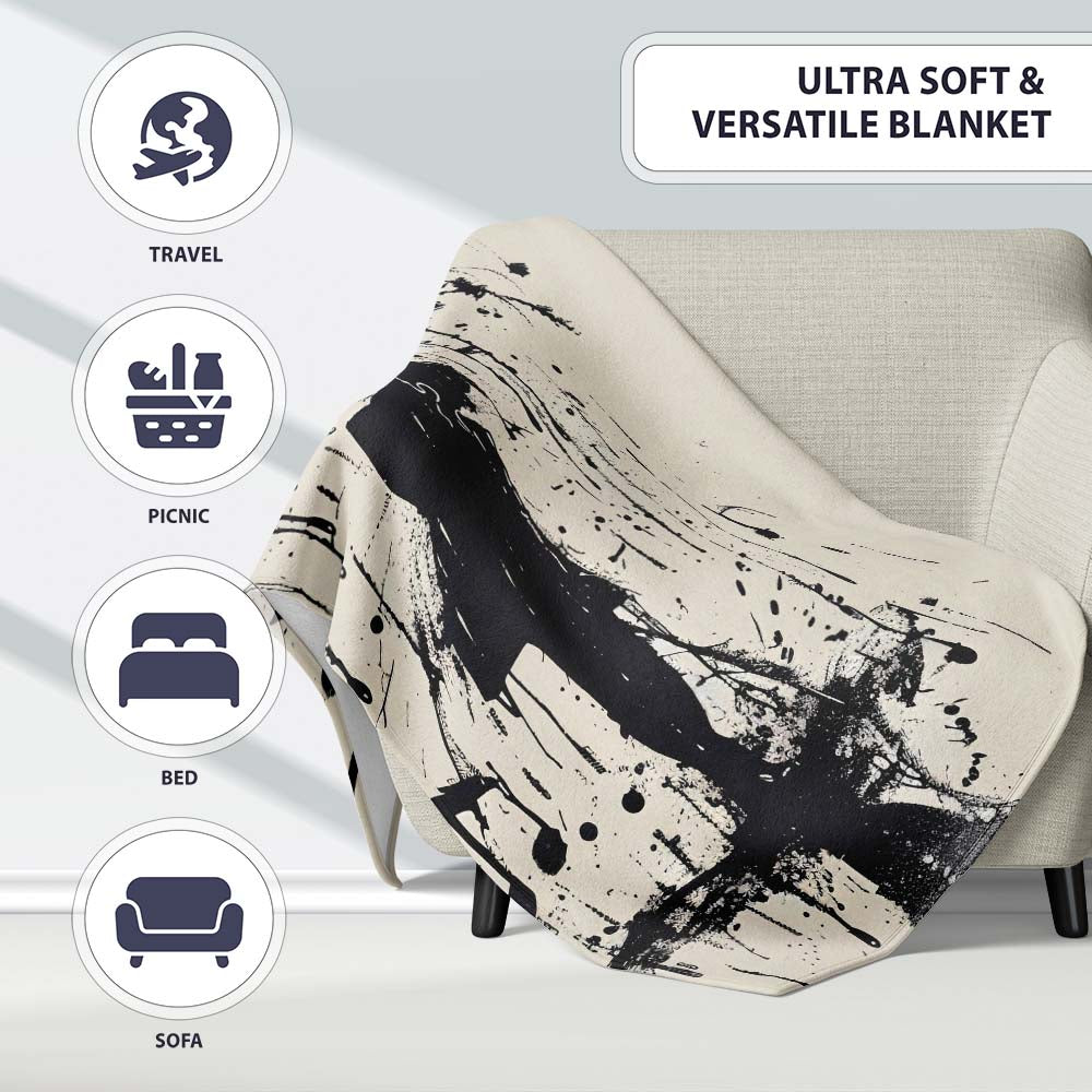 Musical Couple Under Umbrella Black Silhouette Art, All Season Comfort, Stylish Room Decoration - Super Soft Fleece Blanket Bed Sofa Throw