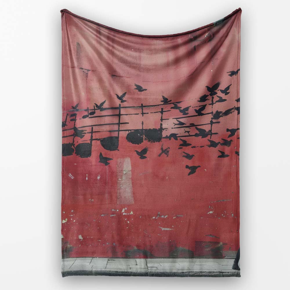 Red Music Notes Transforming Into Flying Birds Art, All Season Comfort, Stylish Room Decoration - Super Soft Fleece Blanket Bed Sofa Throw