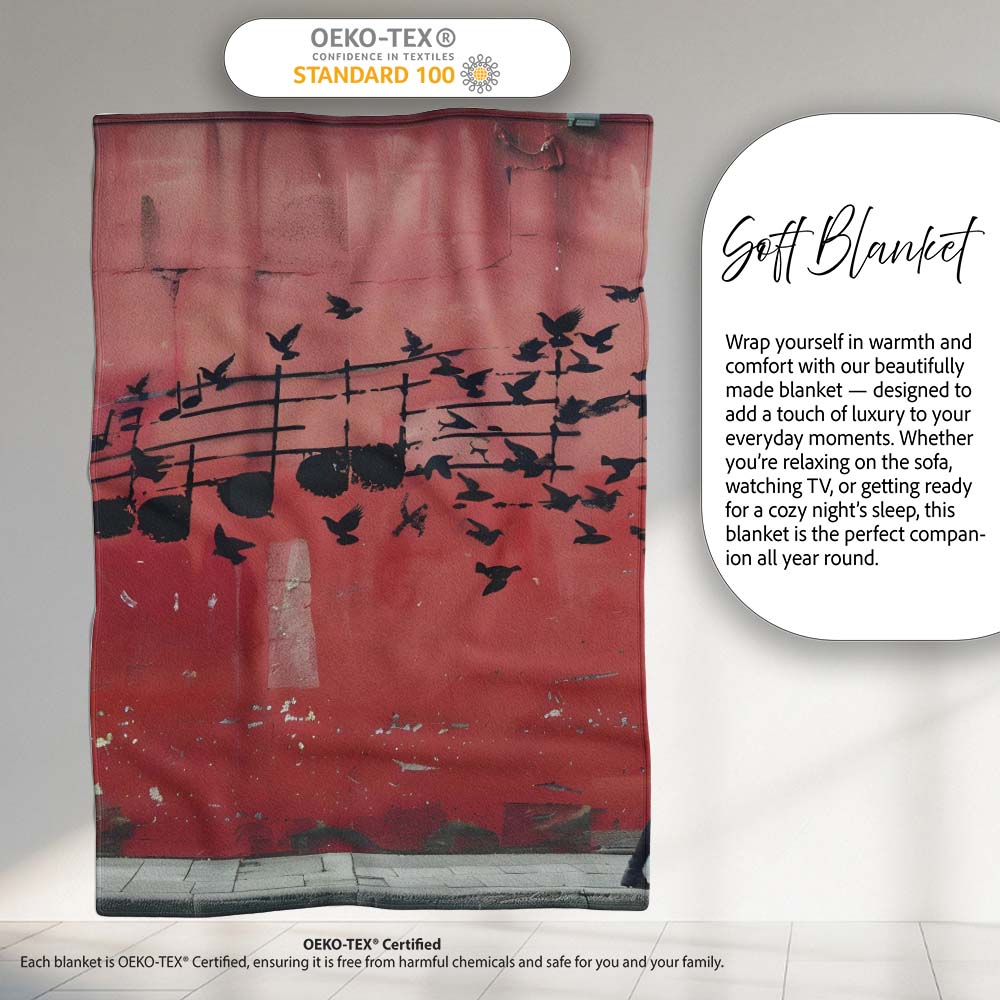 Red Music Notes Transforming Into Flying Birds Art, All Season Comfort, Stylish Room Decoration - Super Soft Fleece Blanket Bed Sofa Throw