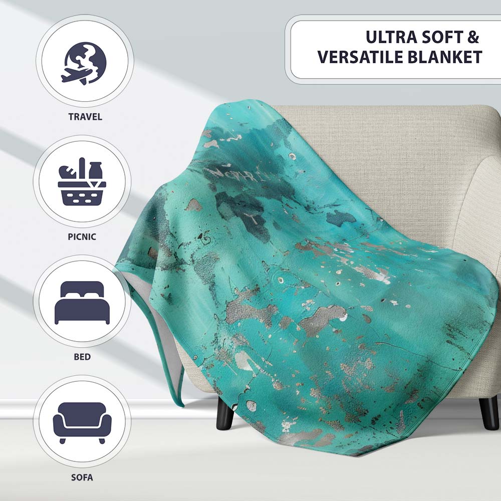 Turquoise Child Holding Moon Globe Street Art, All Season Comfort, Thoughtful Housewarming Gift - Super Soft Fleece Blanket Bed Sofa Throw