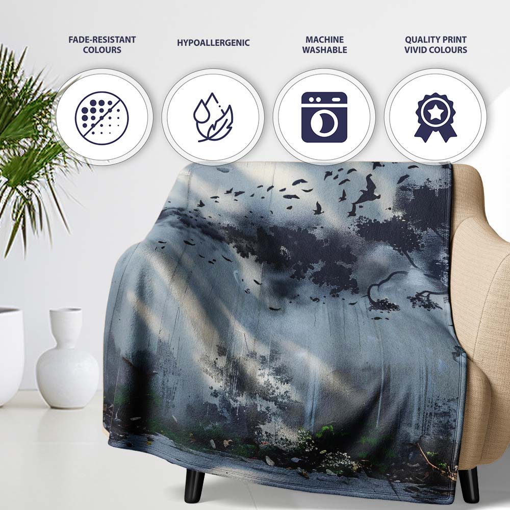 Monochrome Child Profile Birds and Tree Dreamscape Art, Decorative Comfortable Everyday Comfort - Super Soft Fleece Blanket Bed Sofa Throw