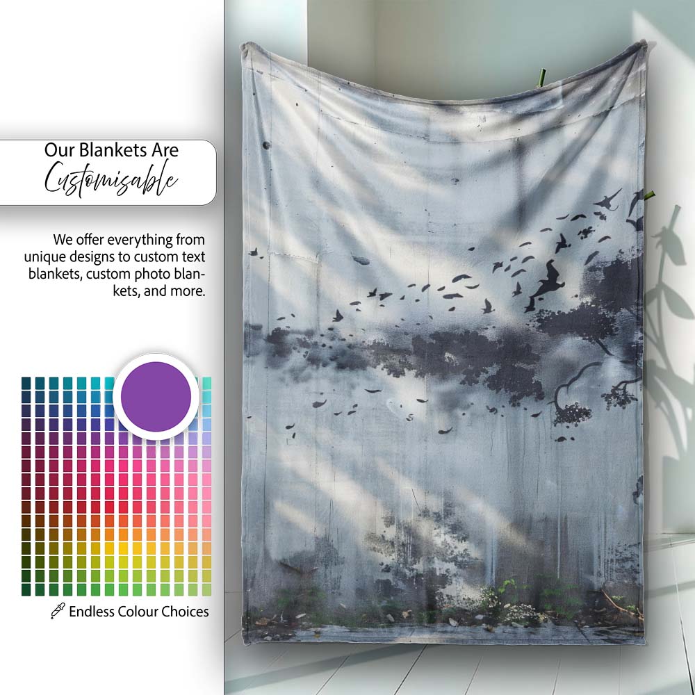 Monochrome Child Profile Birds and Tree Dreamscape Art, Decorative Comfortable Everyday Comfort - Super Soft Fleece Blanket Bed Sofa Throw