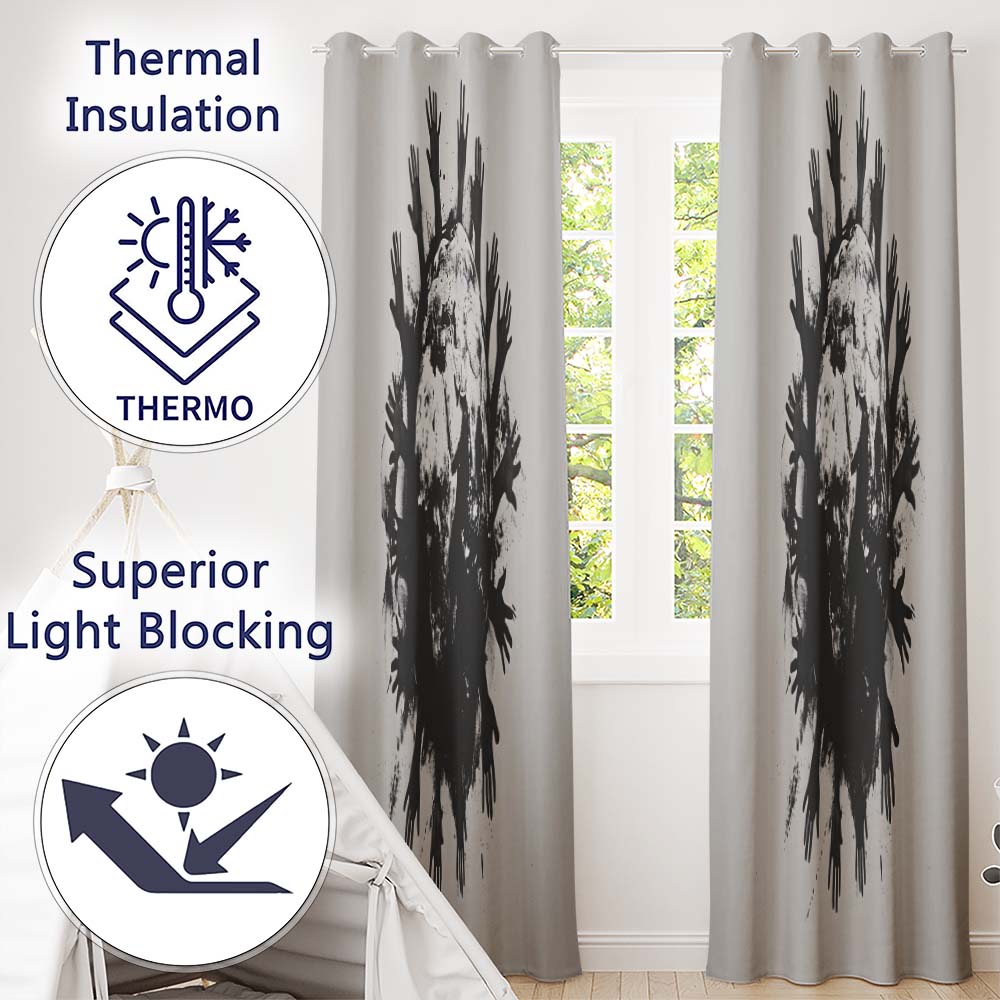 Global Unity Earth With Reaching Hands Monochrome Art Vibrant Artistic Home Decor Readymade Eyelet Ring Top Thermal 100% Blackout Curtains