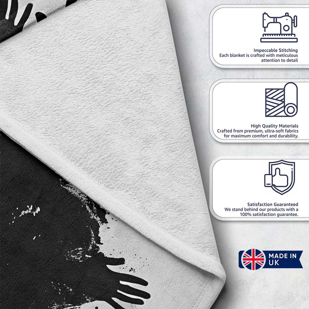 Global Unity Earth With Reaching Hands Monochrome Art, Decorative Comfortable Housewarming Gift - Super Soft Fleece Blanket Bed Sofa Throw