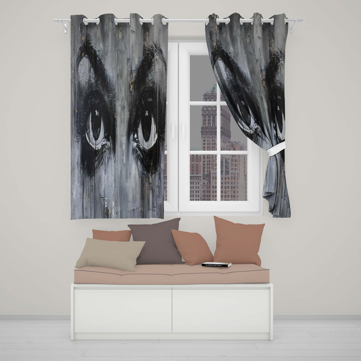 Monochrome Expressive Eyes With Gold Detail Abstract Art Bold Wall Art Home Decor Readymade Eyelet Ring Top Thermal 100% Blackout Curtains