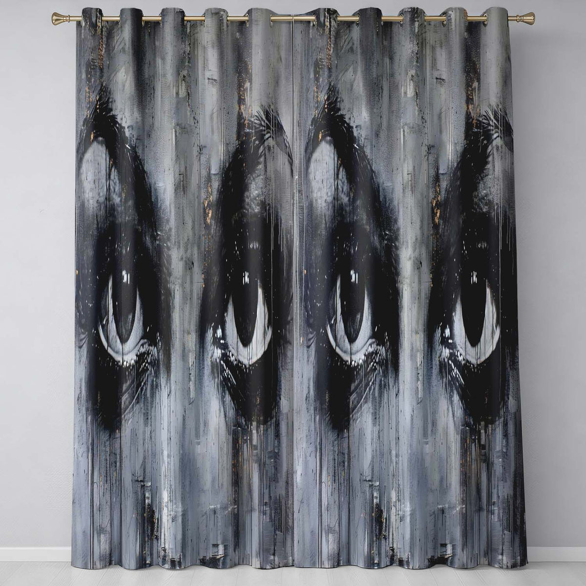 Monochrome Expressive Eyes With Gold Detail Abstract Art Bold Wall Art Home Decor Readymade Eyelet Ring Top Thermal 100% Blackout Curtains
