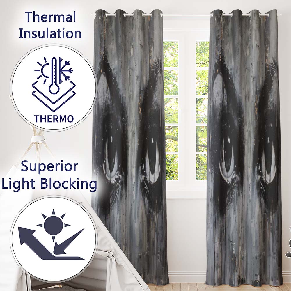 Monochrome Expressive Eyes With Gold Detail Abstract Art Bold Wall Art Home Decor Readymade Eyelet Ring Top Thermal 100% Blackout Curtains