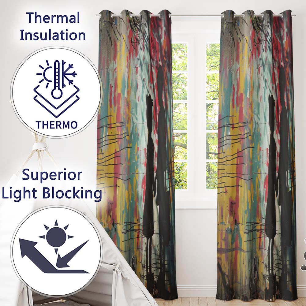 Children Holding Hands Colourful Graffiti Silhouette Creative Artistic Home Decor Readymade Eyelet Ring Top Thermal 100% Blackout Curtains