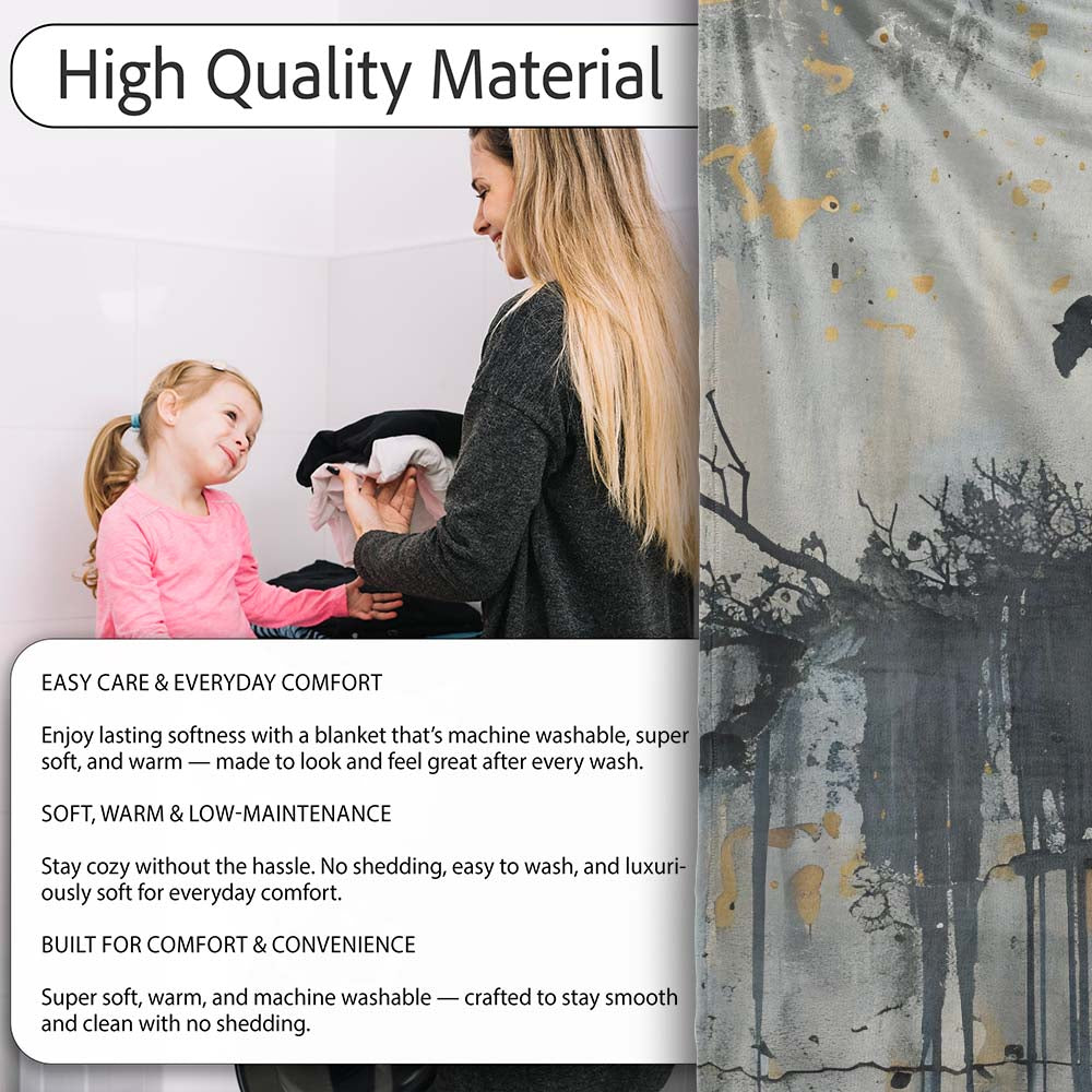 Minimalist Black Crow on Weathered Concrete Wall, All Season Comfort, Gift for Adults and Teens - Super Soft Fleece Blanket Bed Sofa Throw