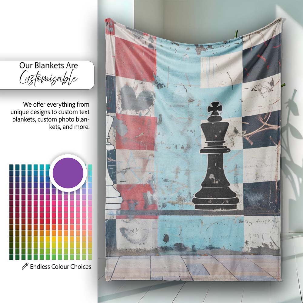 Black and White Chess Kings Graffiti Strategy Art, All Season Comfort, Comfortable Everyday Use - Super Soft Fleece Blanket Bed Sofa Throw