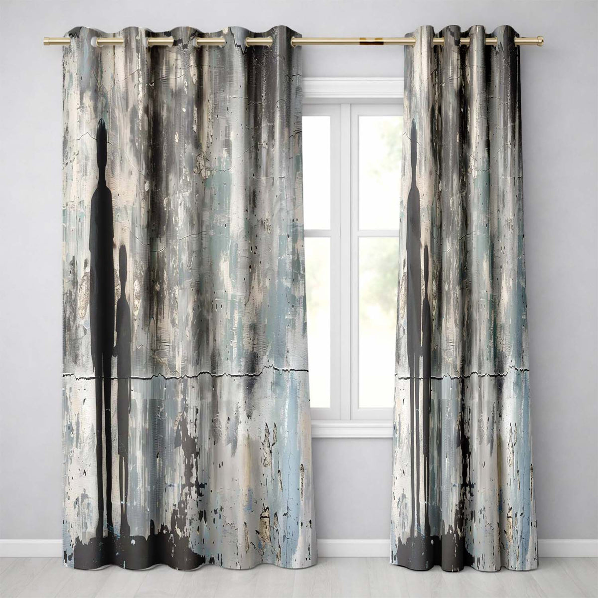 Parent and Child Silhouette Urban Abstract Striking Modern Artwork for Home Decor Readymade Eyelet Ring Top Thermal 100% Blackout Curtains