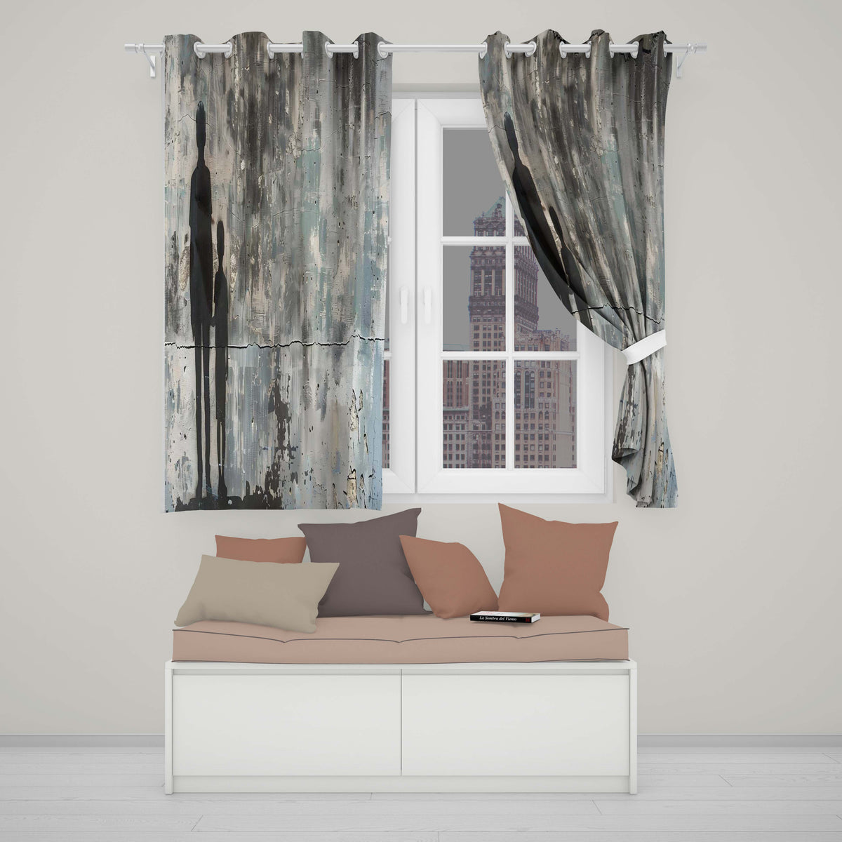 Parent and Child Silhouette Urban Abstract Striking Modern Artwork for Home Decor Readymade Eyelet Ring Top Thermal 100% Blackout Curtains