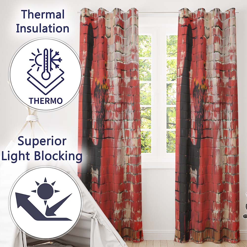 Silhouette Holding Wildflowers Against Red Brick Wall Elegant Wall Art Home Decor Readymade Eyelet Ring Top Thermal 100% Blackout Curtains