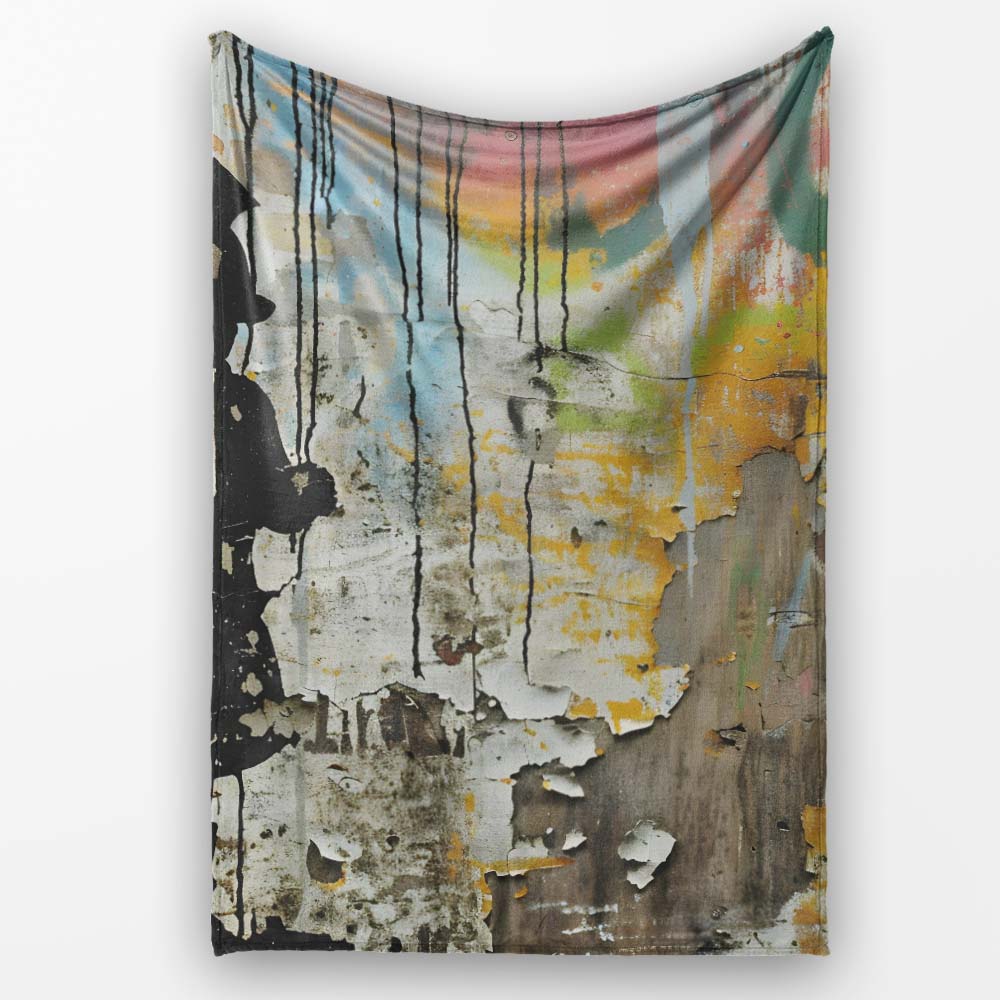 Child Holding Umbrella on Weathered Colourful Wall, All Season Comfort, Stylish Room Decoration - Super Soft Fleece Blanket Bed Sofa Throw