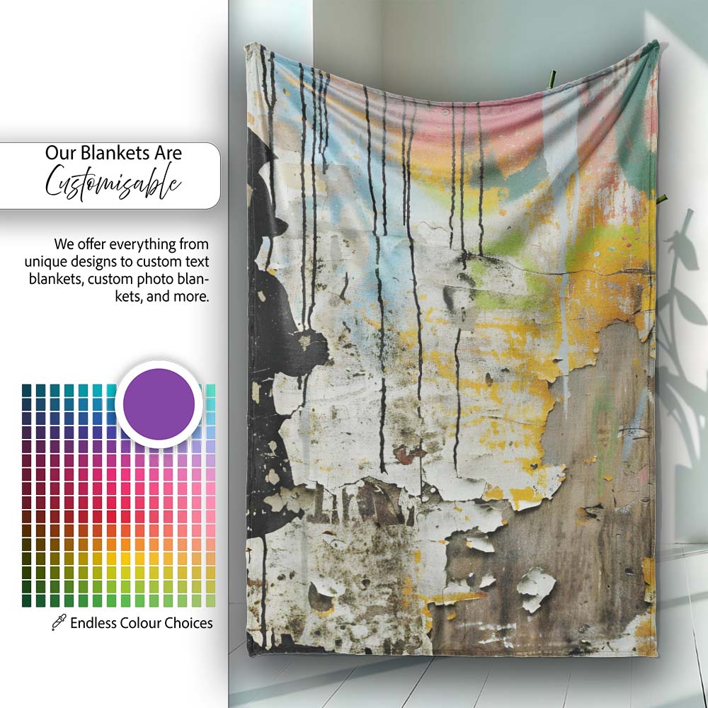 Child Holding Umbrella on Weathered Colourful Wall, All Season Comfort, Stylish Room Decoration - Super Soft Fleece Blanket Bed Sofa Throw