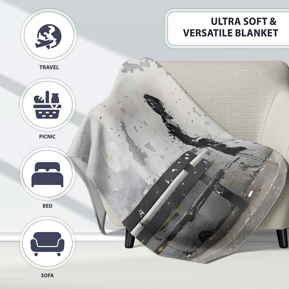Lonely Child Sitting by Urban Bench Street Art, Lightweight Warm Gift, Comfortable Everyday Use - Super Soft Fleece Blanket Bed Sofa Throw