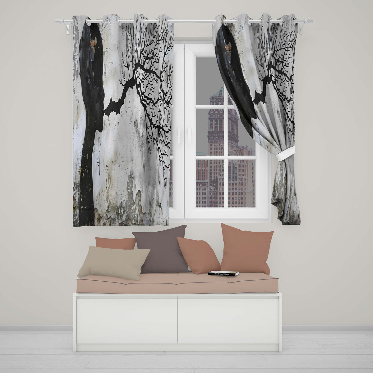 Human Profile with Branching Tree Mind Design Stylish Bold Artwork for Home Decor Readymade Eyelet Ring Top Thermal 100% Blackout Curtains