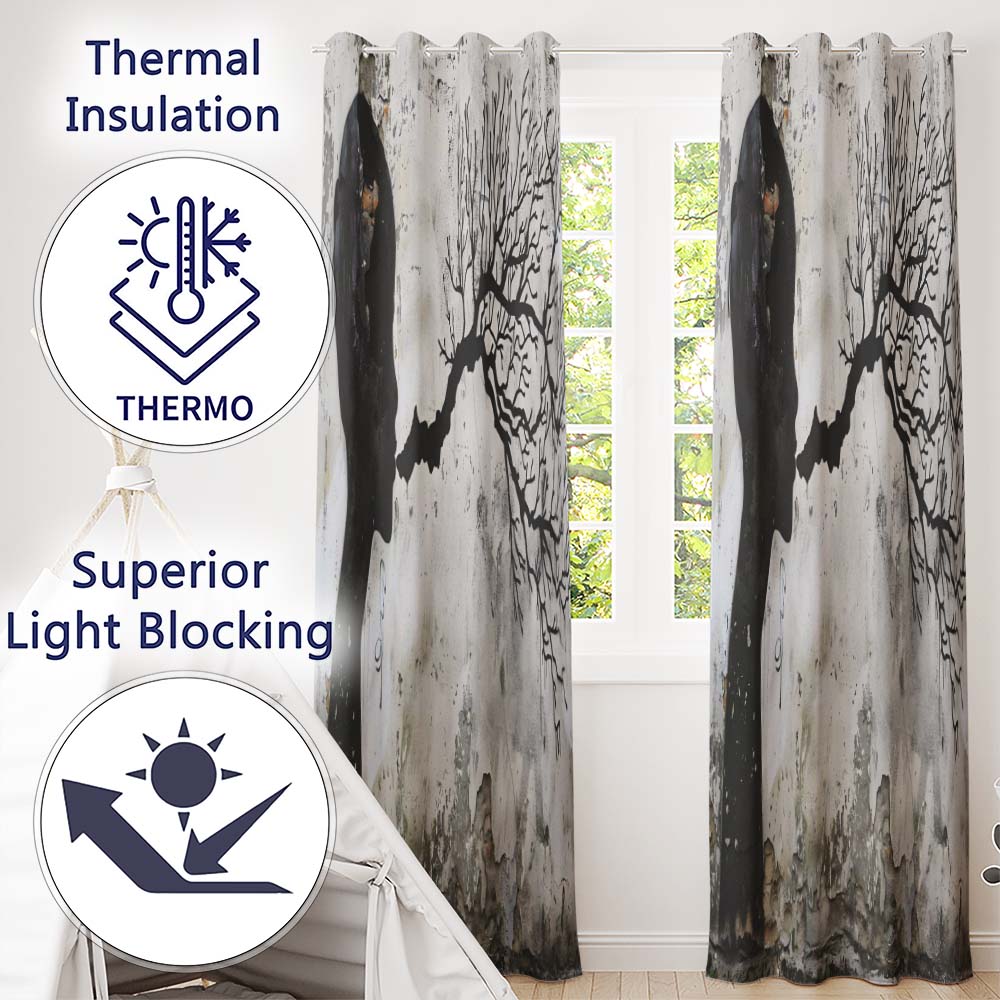 Human Profile with Branching Tree Mind Design Stylish Bold Artwork for Home Decor Readymade Eyelet Ring Top Thermal 100% Blackout Curtains