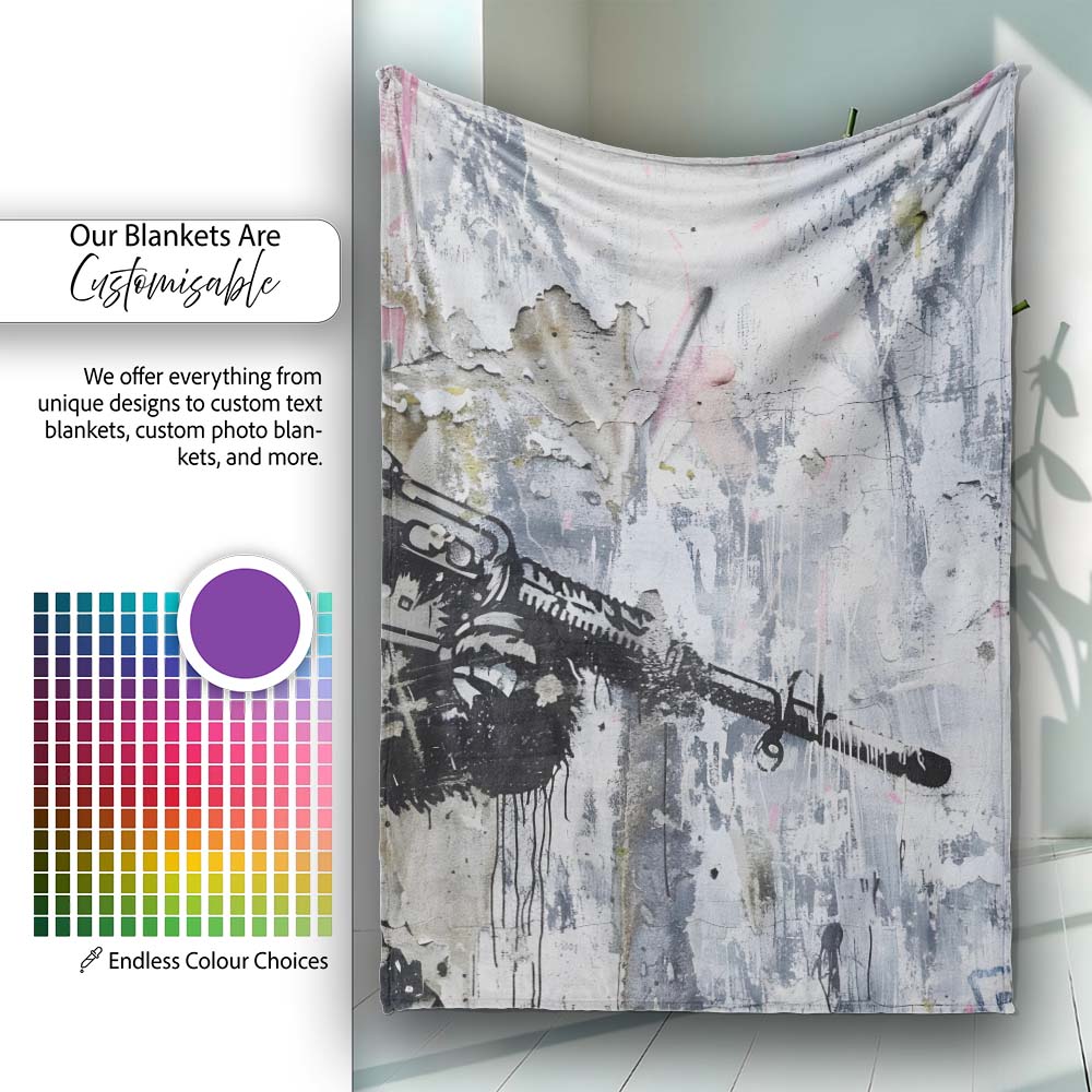 Panda Holding Rifle Pink Grey Graffiti, Decorative Wall Art Style, Thoughtful Housewarming Gift - Super Soft Fleece Blanket Bed Sofa Throw