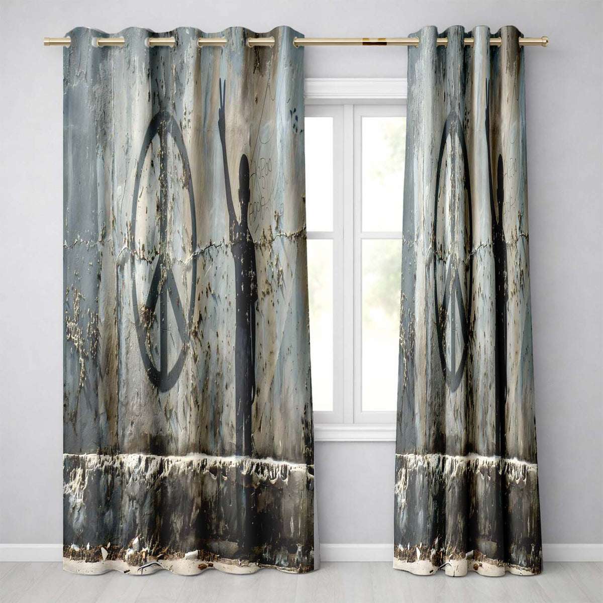 Peace Sign Child Silhouette Grey Street Art Unique Stylish Artwork for Home Decor Readymade Eyelet Ring Top Thermal 100% Blackout Curtains