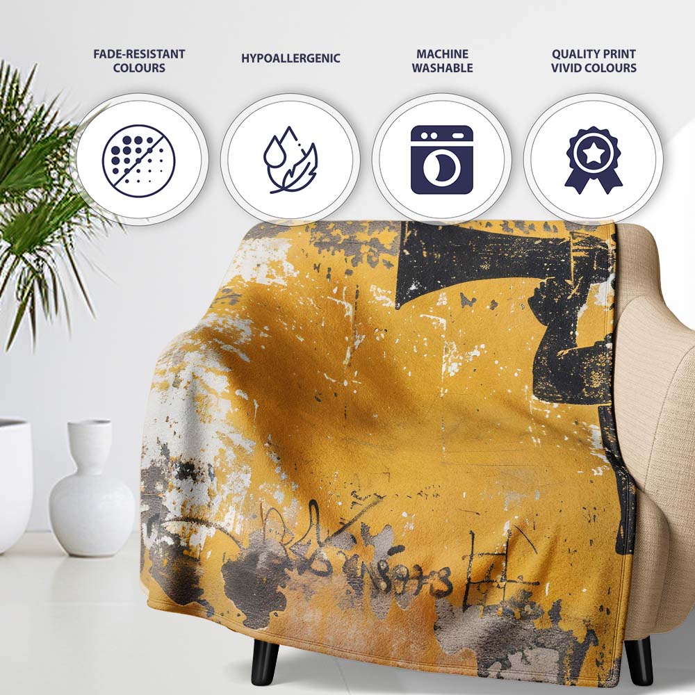 Boy Shouting Through Megaphone Mustard Graffiti, Bedroom Living Room Accent, All Season Comfort - Super Soft Fleece Blanket Bed Sofa Throw