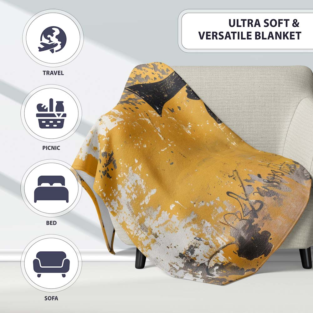 Boy Shouting Through Megaphone Mustard Graffiti, Bedroom Living Room Accent, All Season Comfort - Super Soft Fleece Blanket Bed Sofa Throw