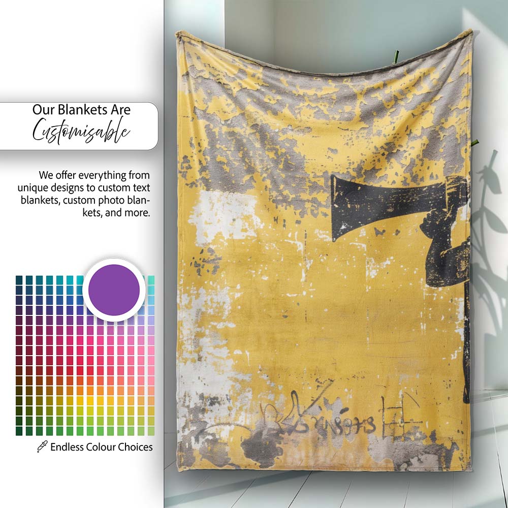 Boy Shouting Through Megaphone Mustard Graffiti, Bedroom Living Room Accent, All Season Comfort - Super Soft Fleece Blanket Bed Sofa Throw