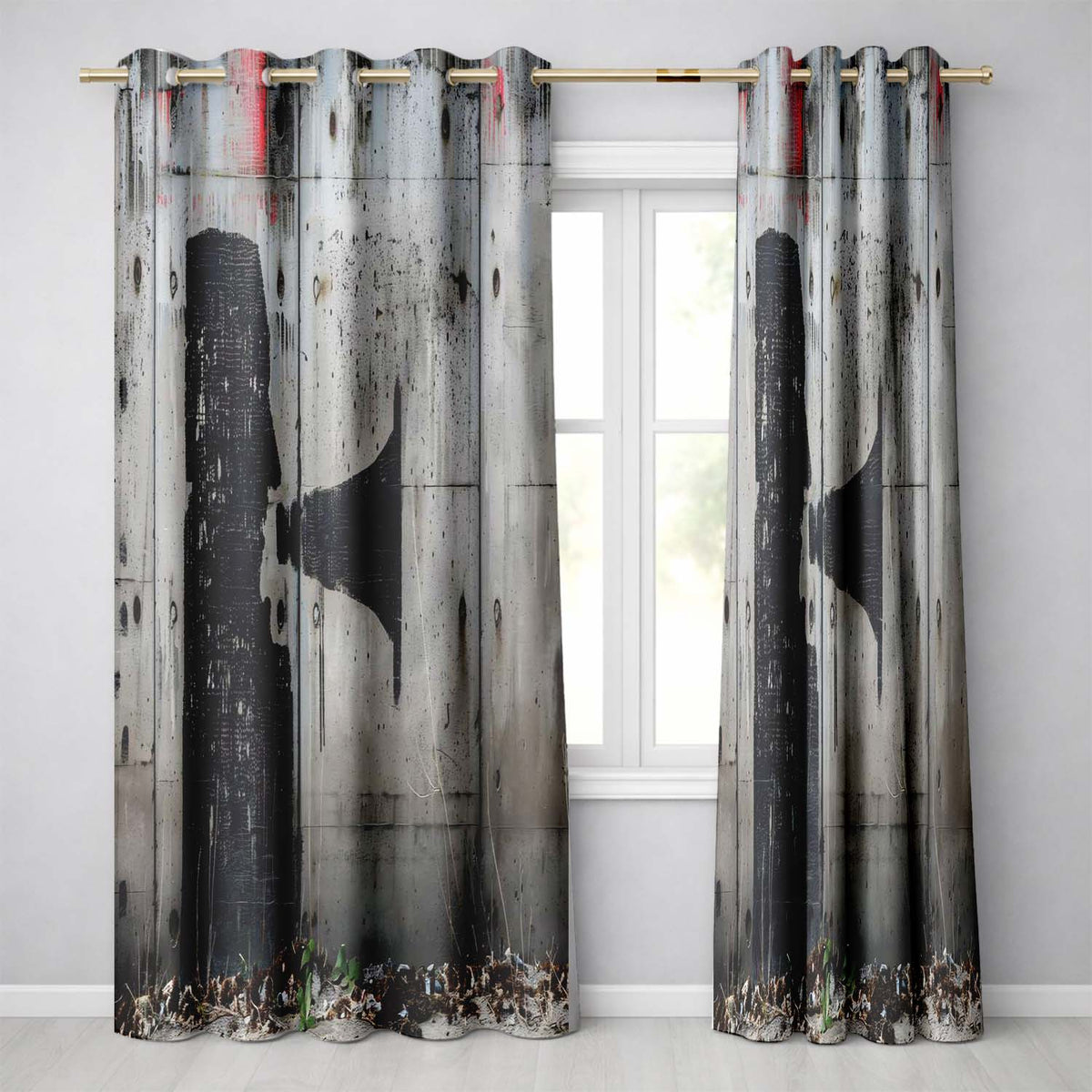 Megaphone Profile Silhouette Grey Street Art Bold Timeless Artwork for Home Decor Readymade Eyelet Ring Top Thermal 100% Blackout Curtains