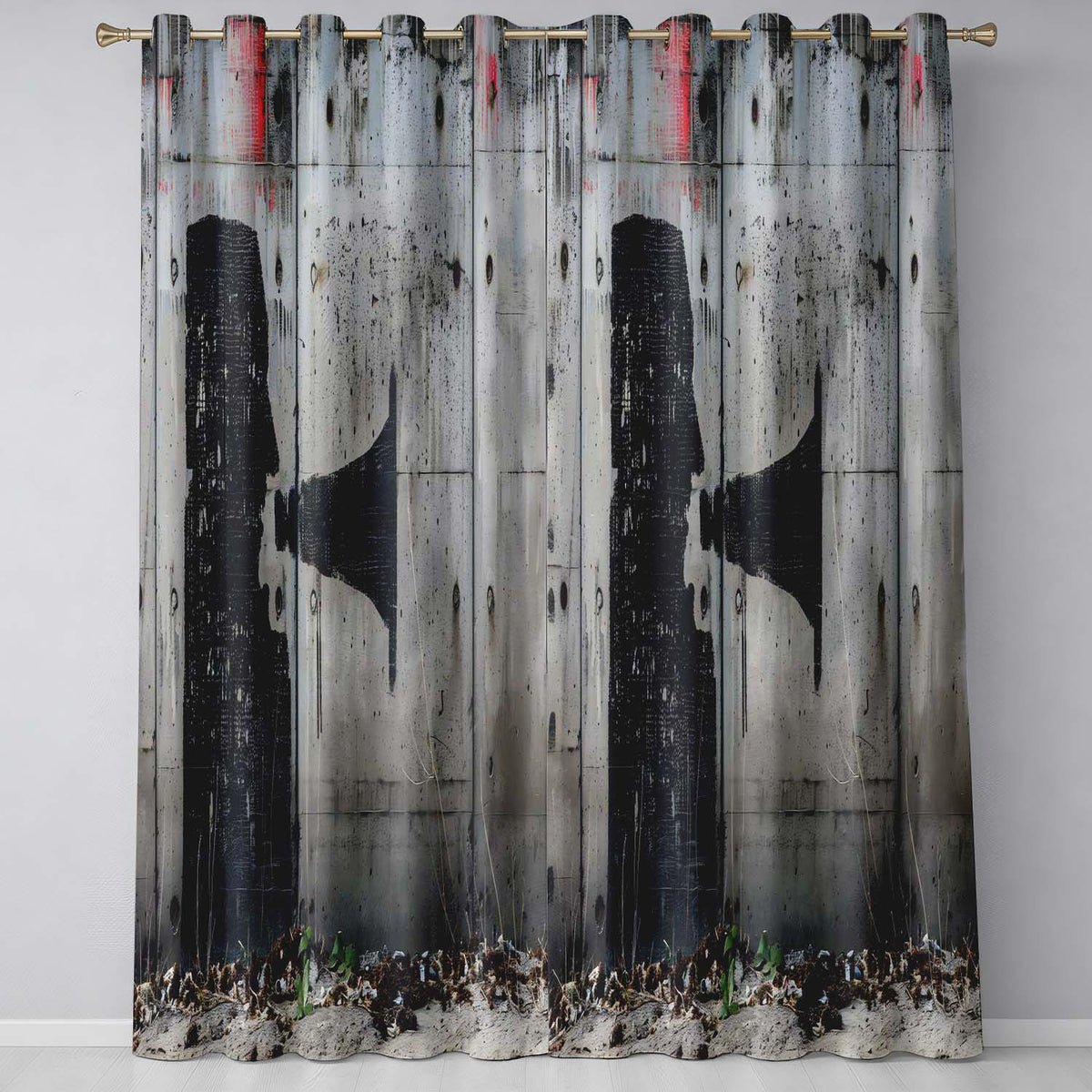 Megaphone Profile Silhouette Grey Street Art Bold Timeless Artwork for Home Decor Readymade Eyelet Ring Top Thermal 100% Blackout Curtains