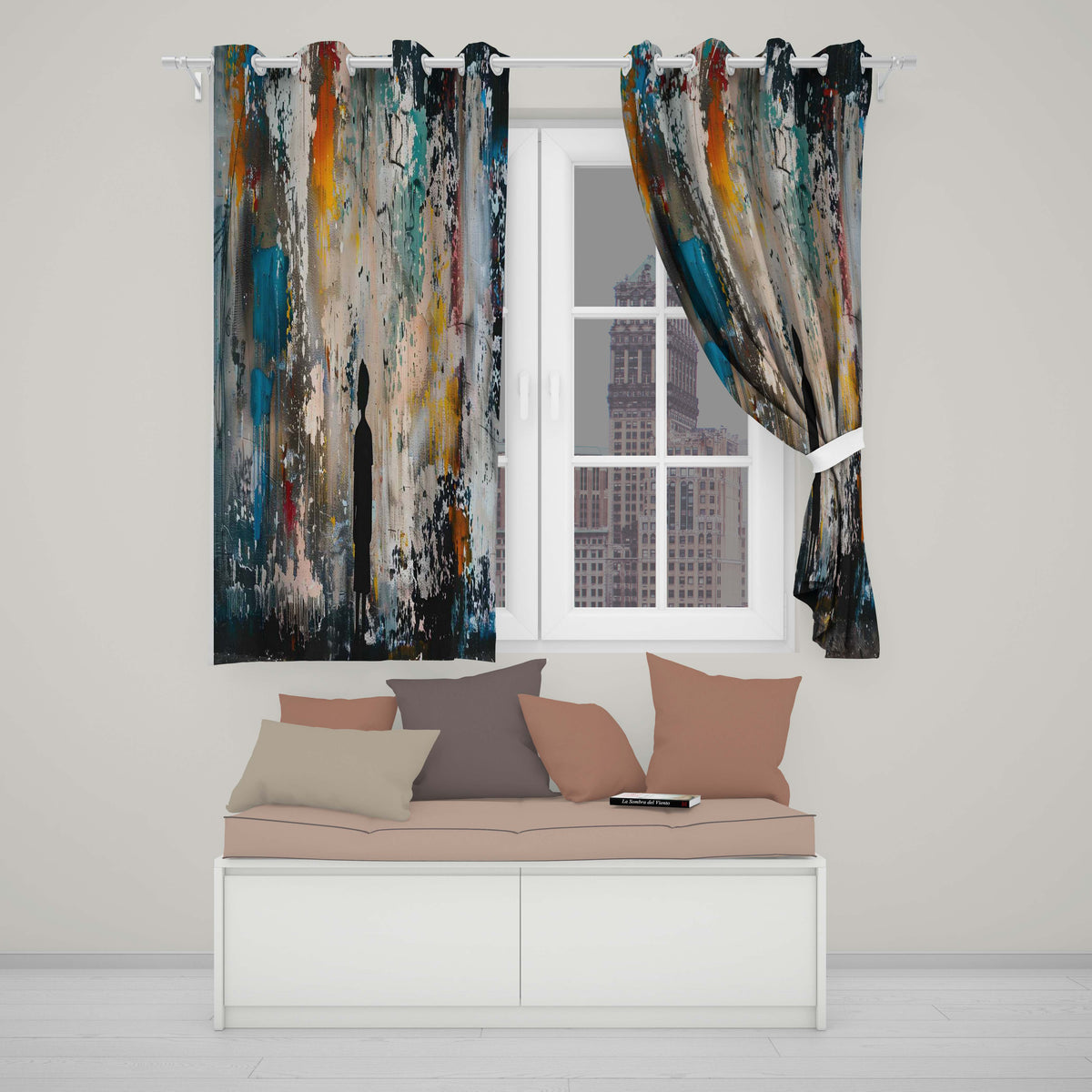 Boy Silhouette Before Colourful Abstract Graffiti Distinctive Wall Art Home Decor Readymade Eyelet Ring Top Thermal 100% Blackout Curtains