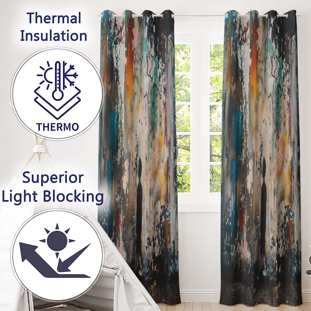 Boy Silhouette Before Colourful Abstract Graffiti Distinctive Wall Art Home Decor Readymade Eyelet Ring Top Thermal 100% Blackout Curtains
