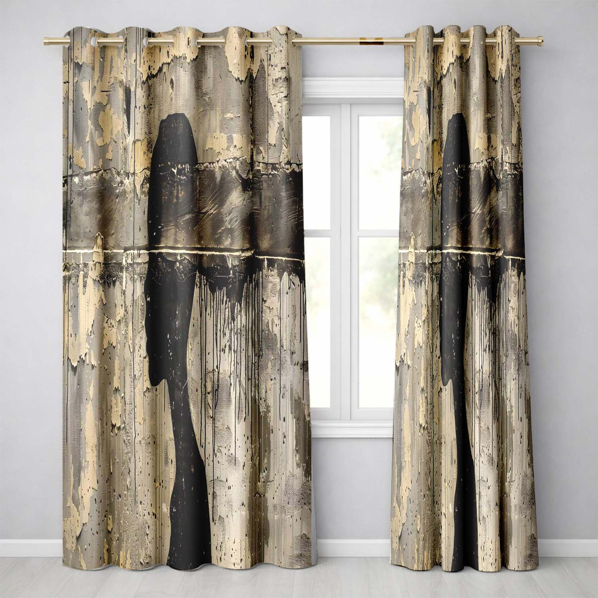 Female Profile Silhouette with Black Paint Drips Expressive Design for Home Decor Readymade Eyelet Ring Top Thermal 100% Blackout Curtains