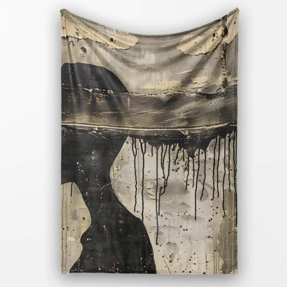 Female Profile Silhouette with Black Paint Drips, All Season Comfort, Decorative Wall Art Style - Super Soft Fleece Blanket Bed Sofa Throw