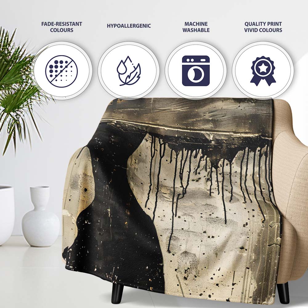 Female Profile Silhouette with Black Paint Drips, All Season Comfort, Decorative Wall Art Style - Super Soft Fleece Blanket Bed Sofa Throw