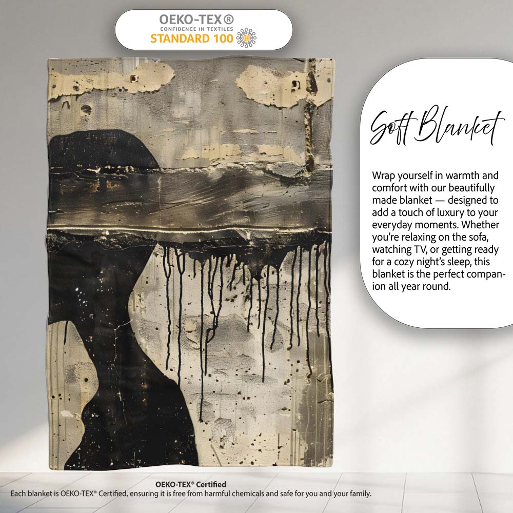 Female Profile Silhouette with Black Paint Drips, All Season Comfort, Decorative Wall Art Style - Super Soft Fleece Blanket Bed Sofa Throw